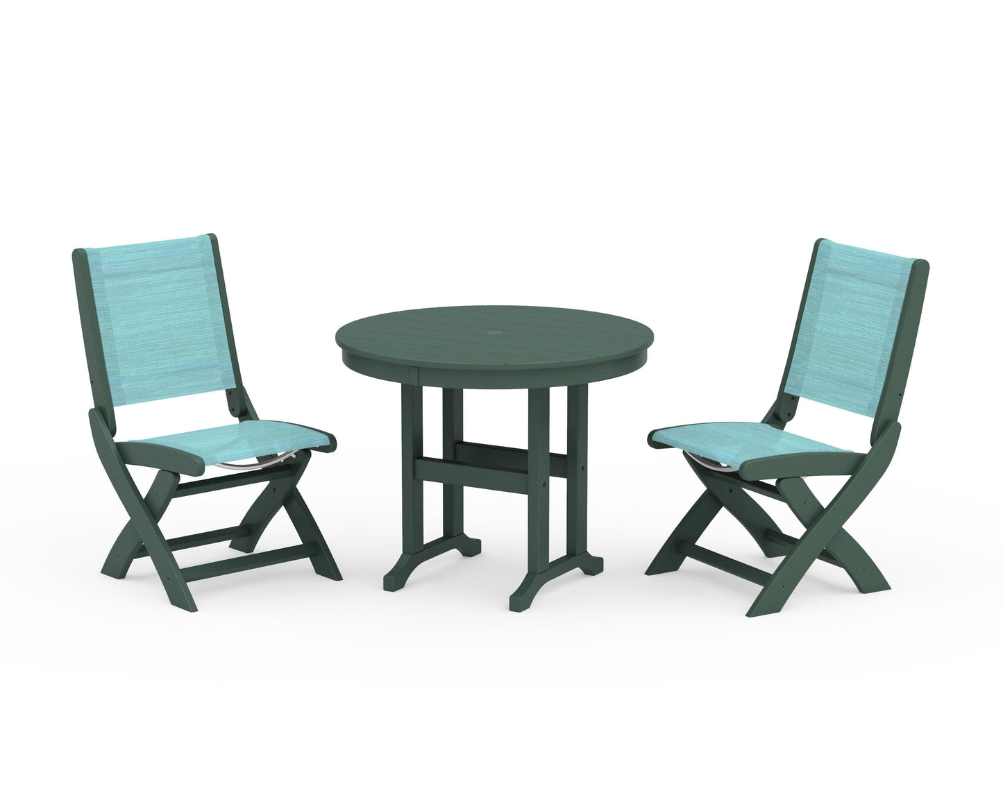 Coastal Folding Side Chair 3-Piece Round Dining Set