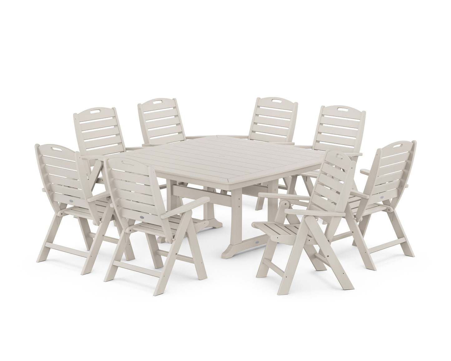 Nautical Highback 9-Piece Square Dining Set with Trestle Legs