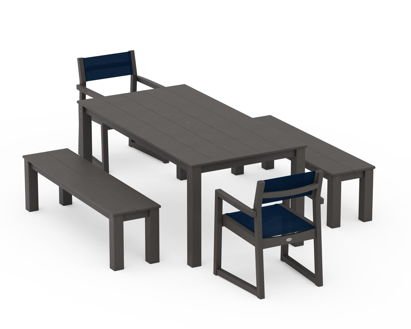 EDGE Sling Arm Chair 5-Piece Parsons Dining Set with Benches