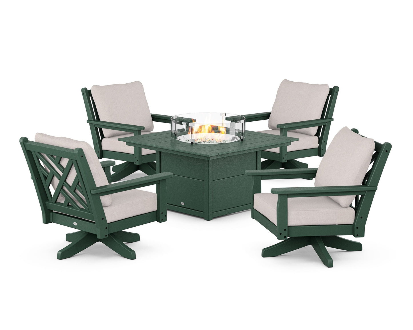 Chippendale 5-Piece Deep Seating Swivel Conversation Set with Fire Pit Table