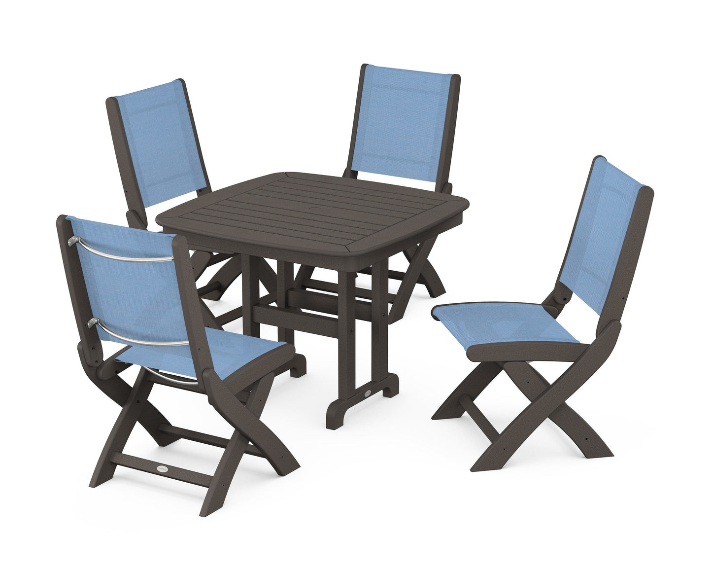 Coastal Folding Side Chair 5-Piece Dining Set