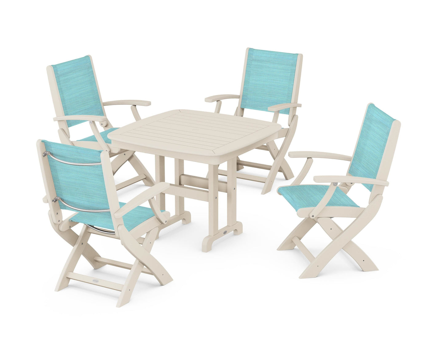 Coastal Folding Chair 5-Piece Dining Set