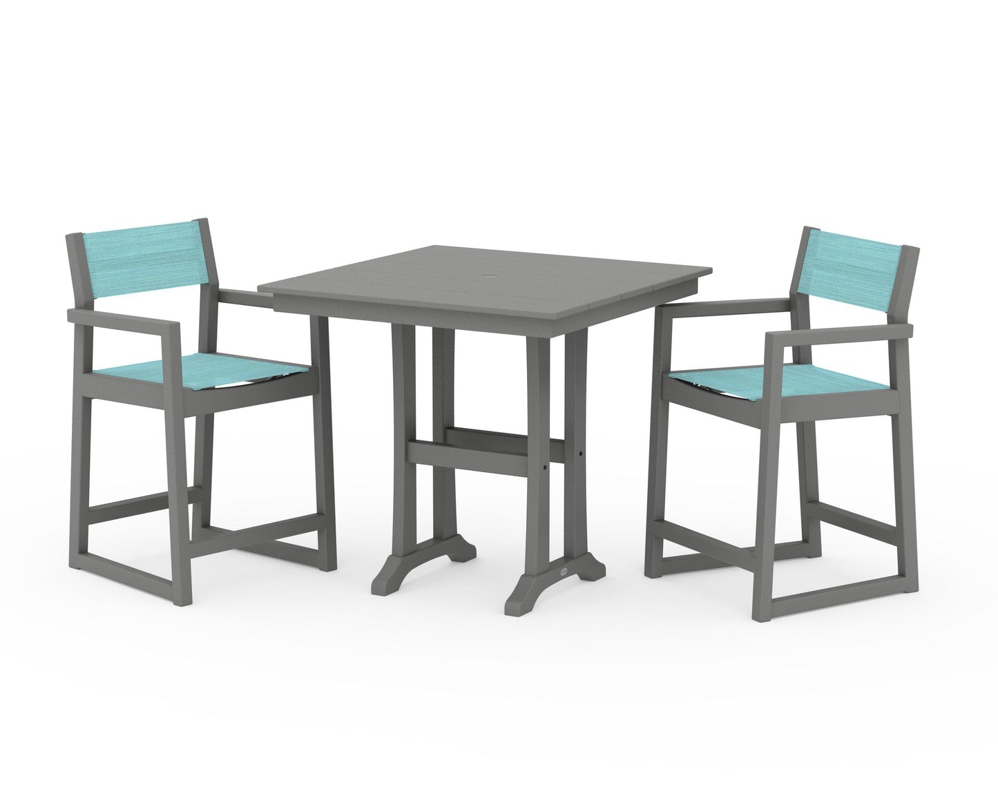 EDGE Sling Arm Chair 3-Piece Farmhouse Counter Set with Trestle Legs