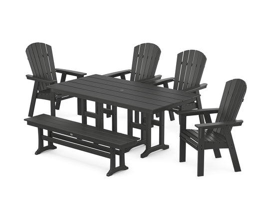 Nautical Curveback Adirondack 6-Piece Farmhouse Dining Set with Bench