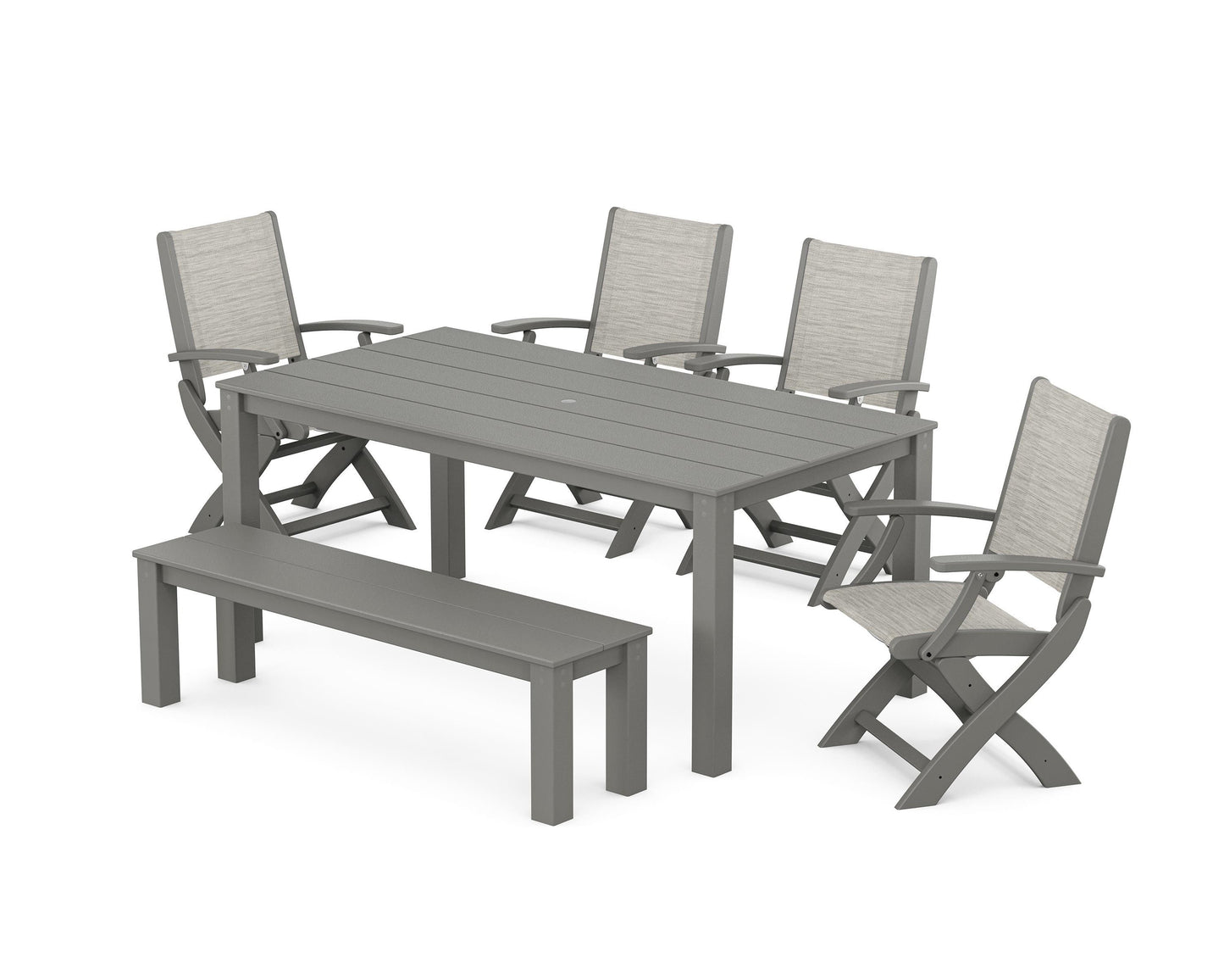 Coastal Folding Chair 6-Piece Parsons Dining Set with Bench