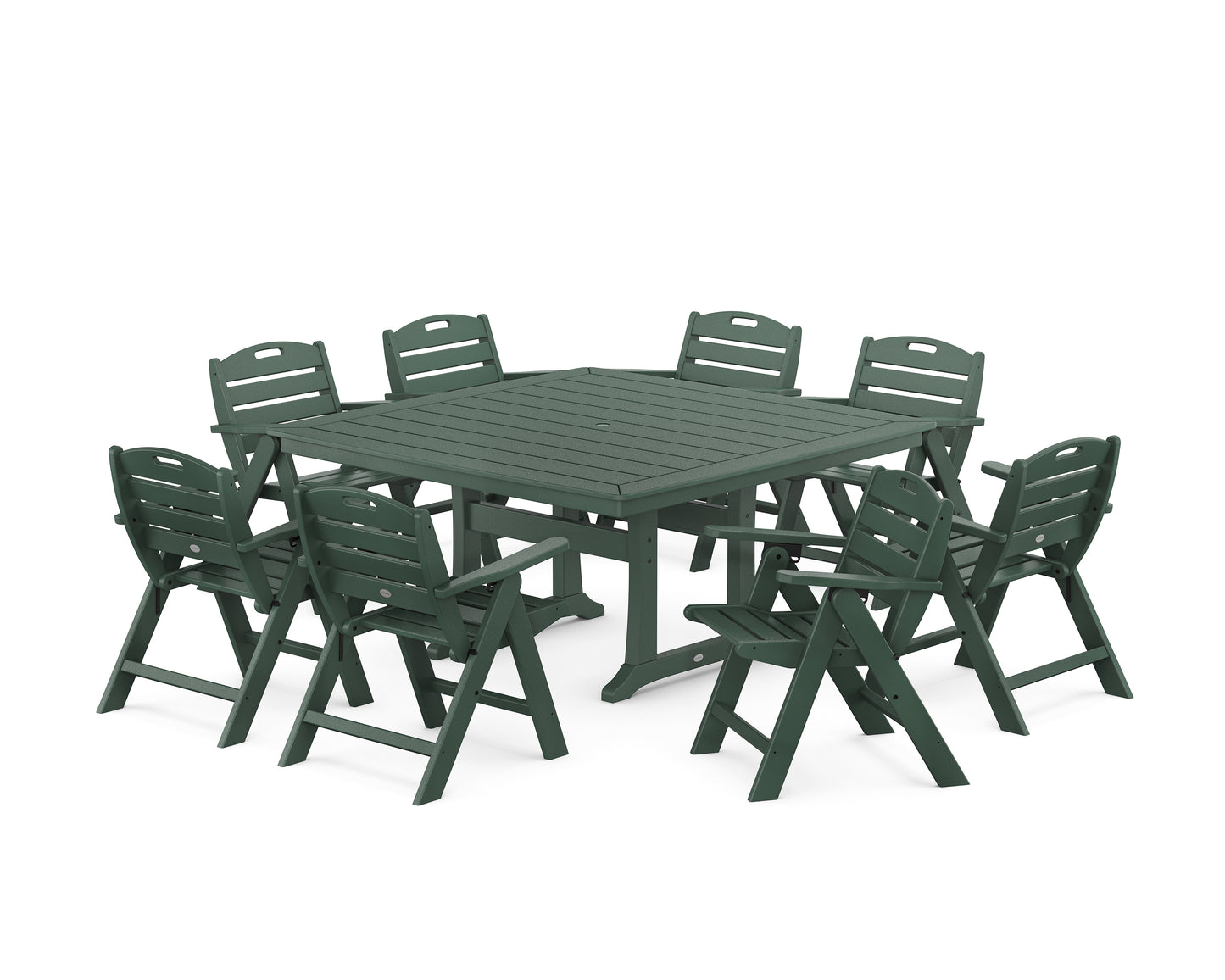 Nautical Lowback 9-Piece Square Dining Set with Trestle Legs