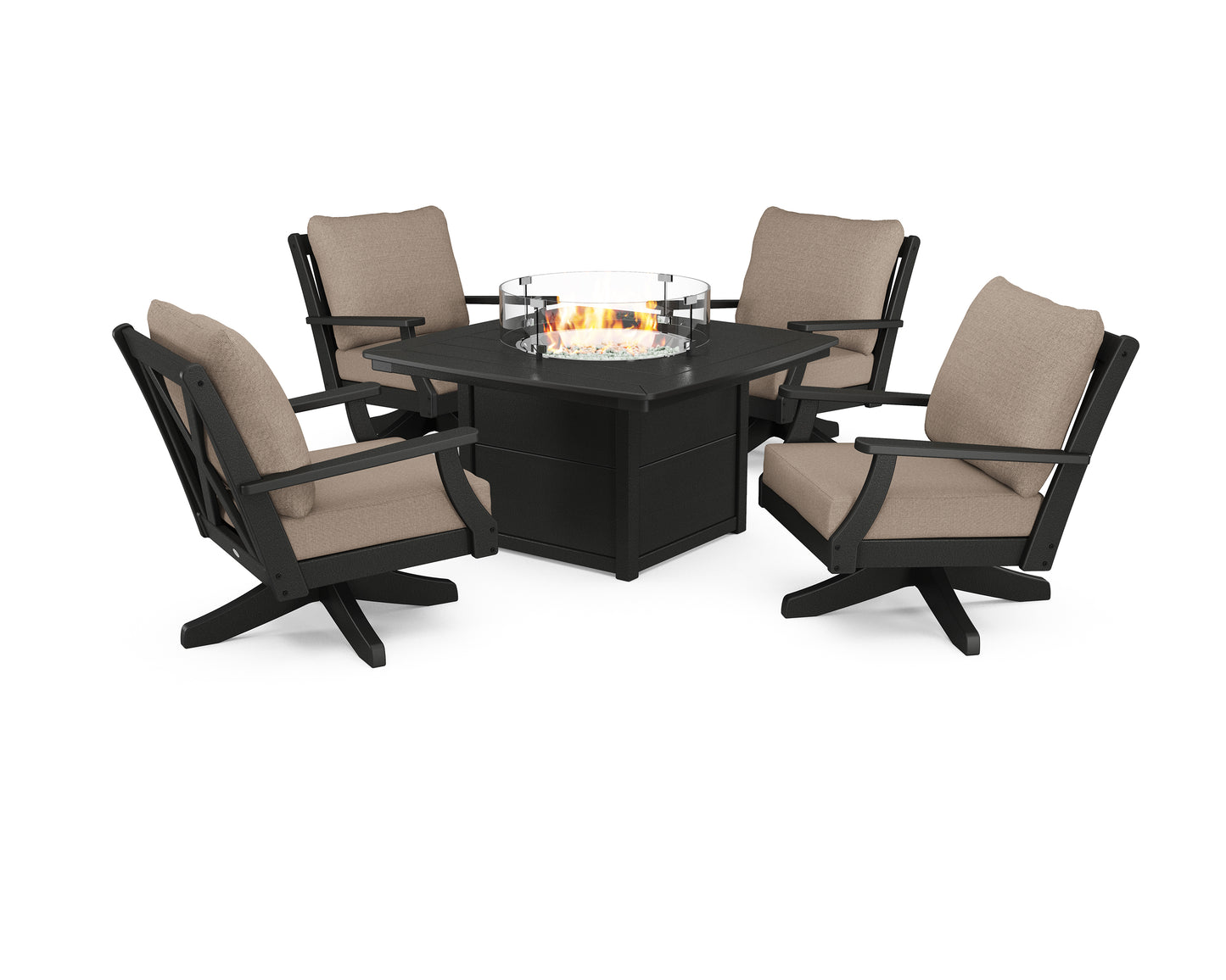 Braxton 5-Piece Deep Seating Swivel Conversation Set with Fire Pit Table