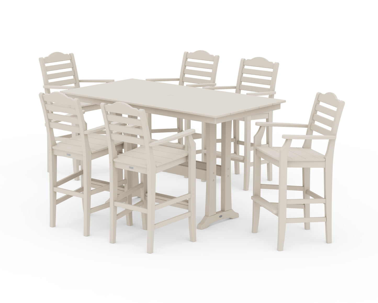 Savannah Arm Chair 7-Piece Farmhouse Bar Set with Trestle Legs