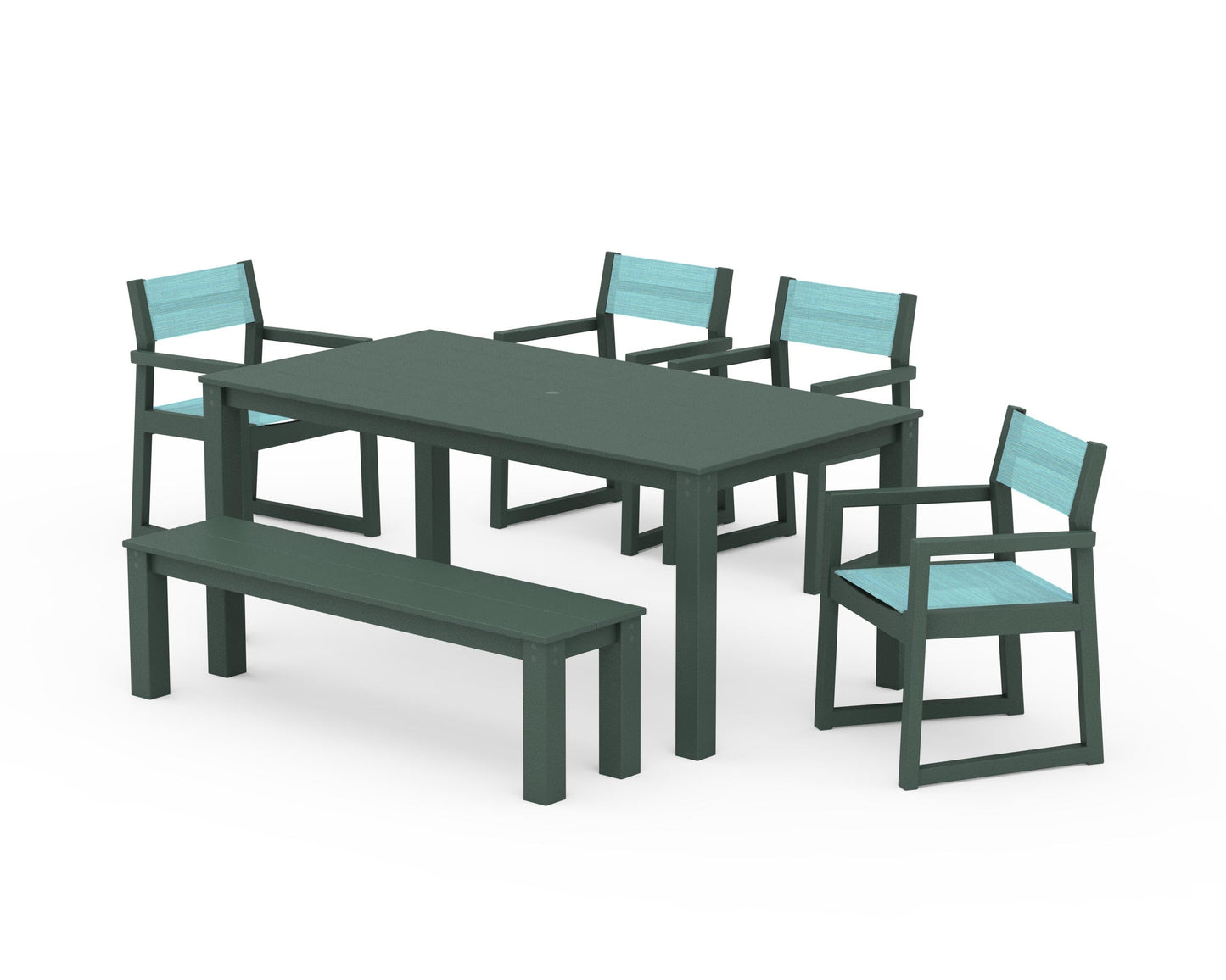 EDGE Sling Arm Chair 6-Piece Parsons Dining Set with Bench