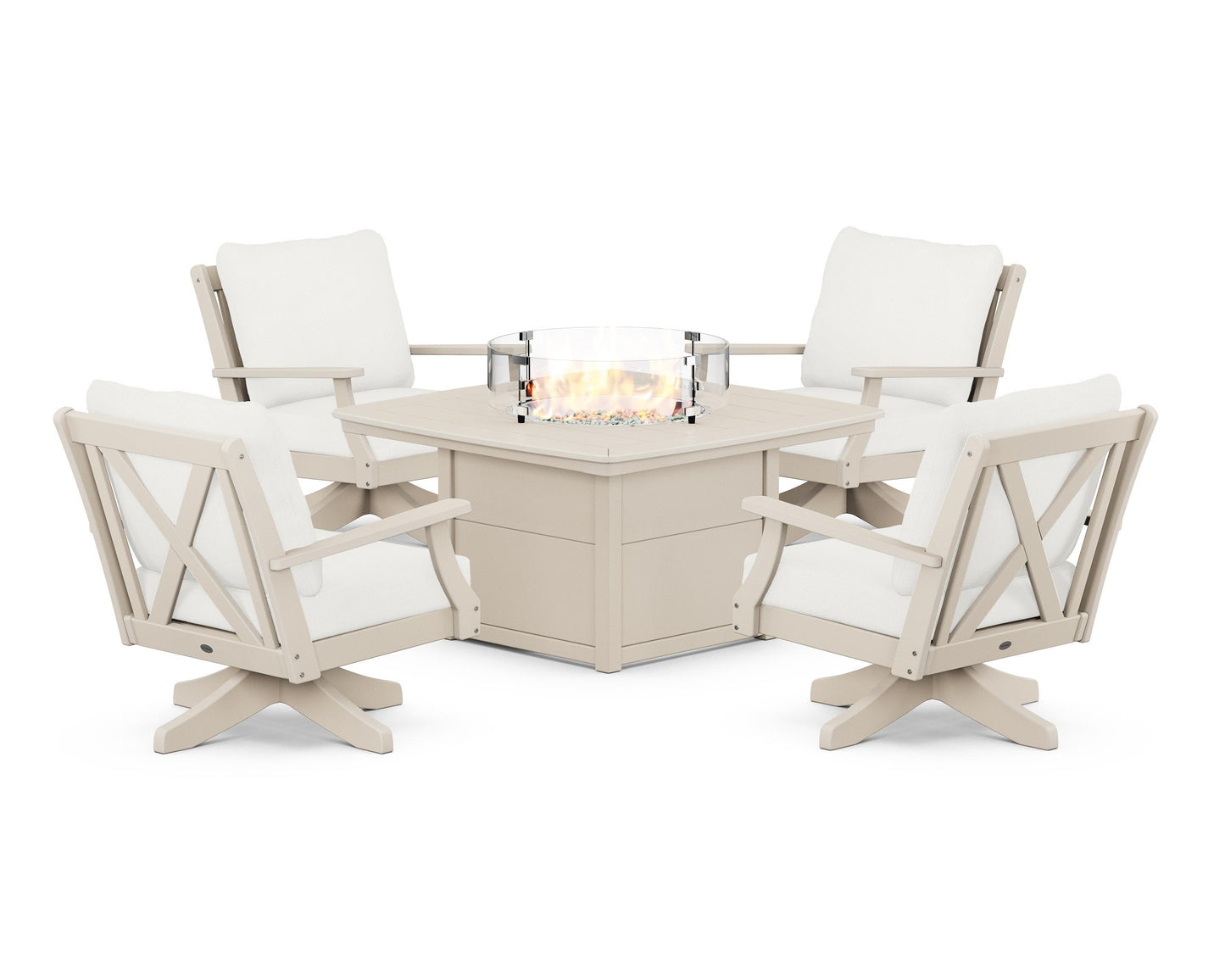 Braxton 5-Piece Deep Seating Swivel Conversation Set with Fire Pit Table