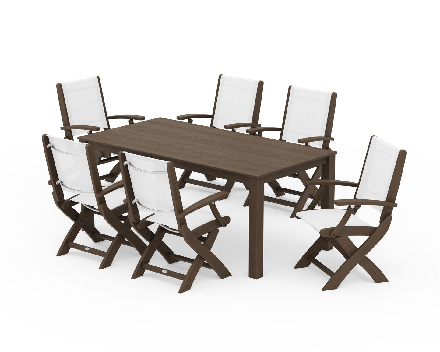 Coastal Folding Chair 7-Piece Parsons Dining Set