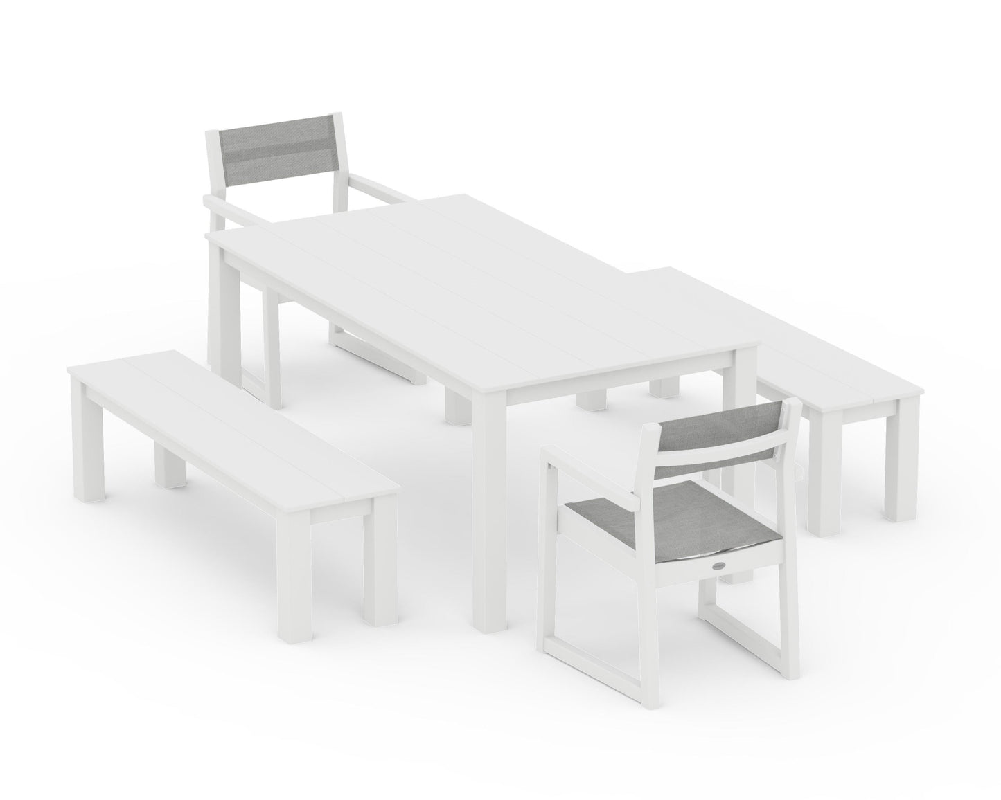 EDGE Sling Arm Chair 5-Piece Parsons Dining Set with Benches