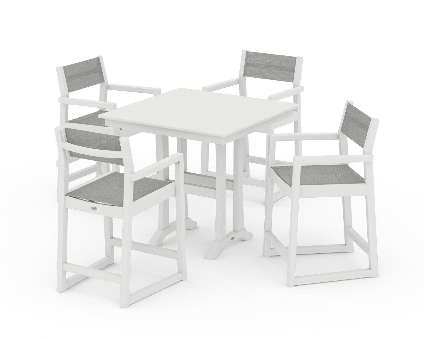 EDGE Sling Arm Chair 5-Piece Farmhouse Counter Set with Trestle Legs