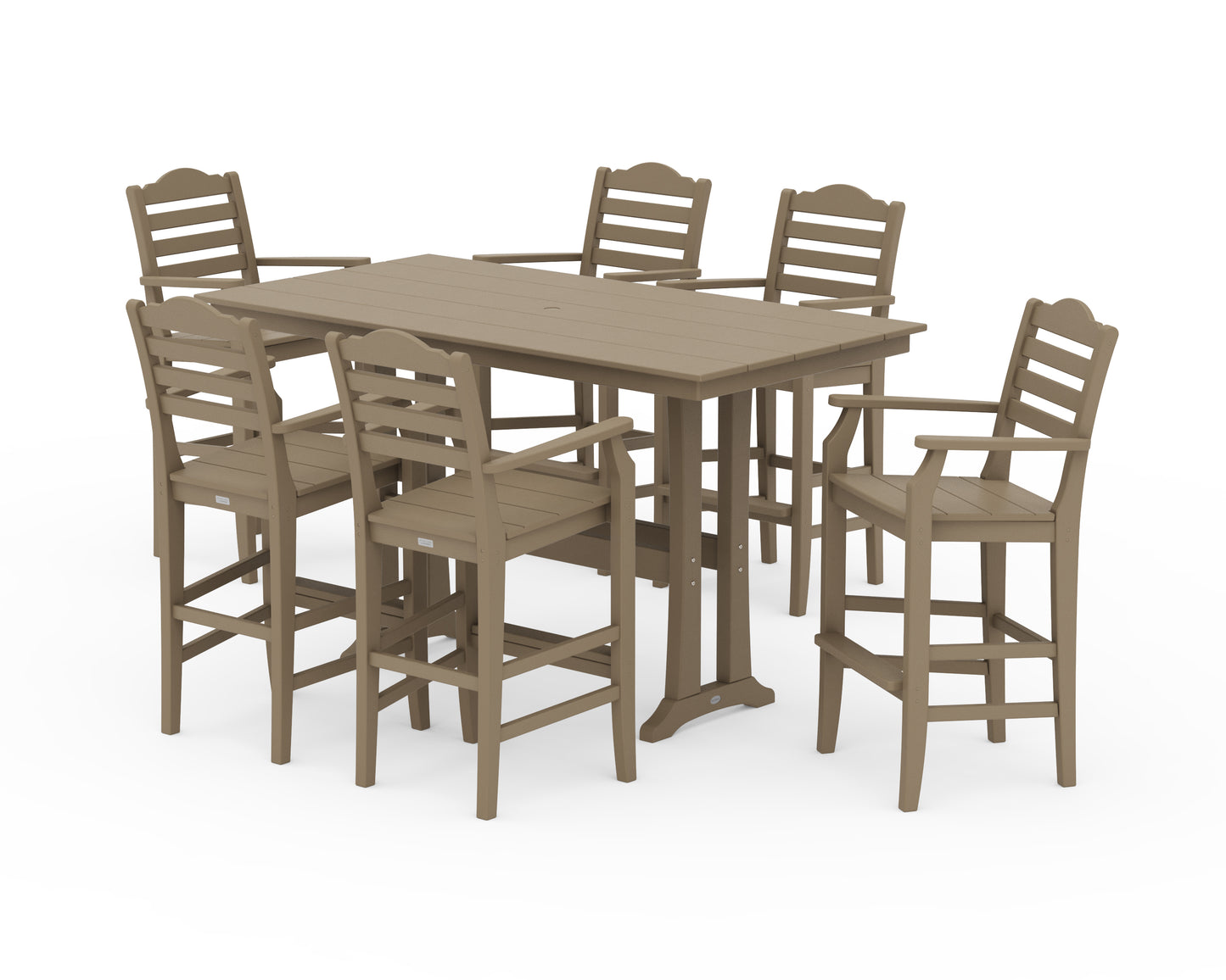 Savannah Arm Chair 7-Piece Farmhouse Bar Set with Trestle Legs