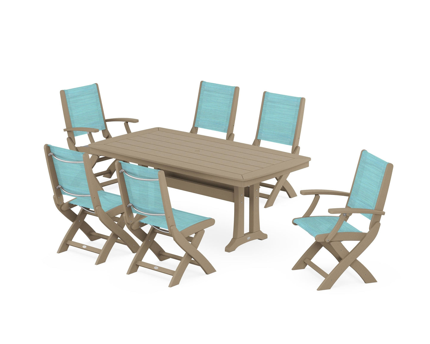 Coastal Folding Chair 7-Piece Dining Set with Trestle Legs