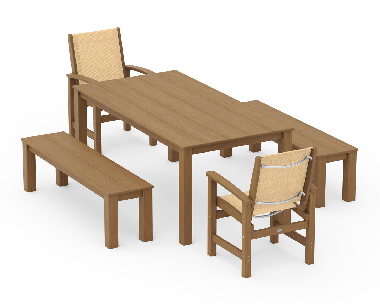 Coastal 5-Piece Parsons Dining Set with Benches