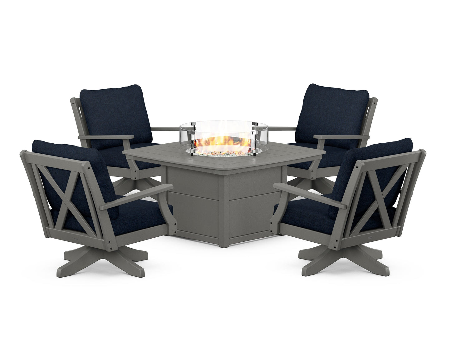 Braxton 5-Piece Deep Seating Swivel Conversation Set with Fire Pit Table