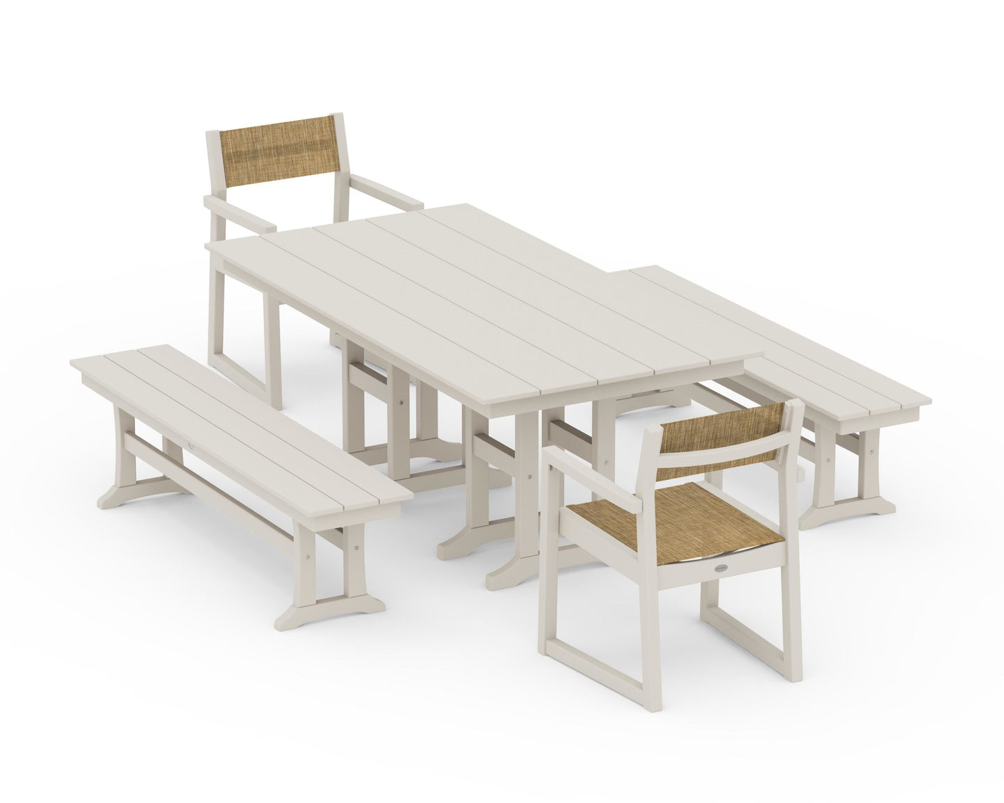 EDGE Sling Arm Chair 5-Piece Farmhouse Dining Set with Benches