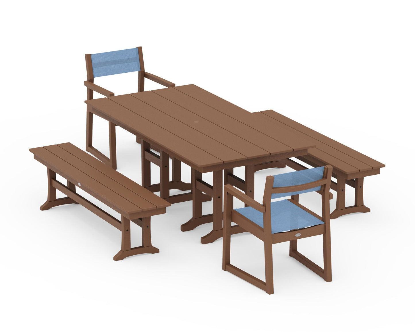 EDGE Sling Arm Chair 5-Piece Farmhouse Dining Set with Benches