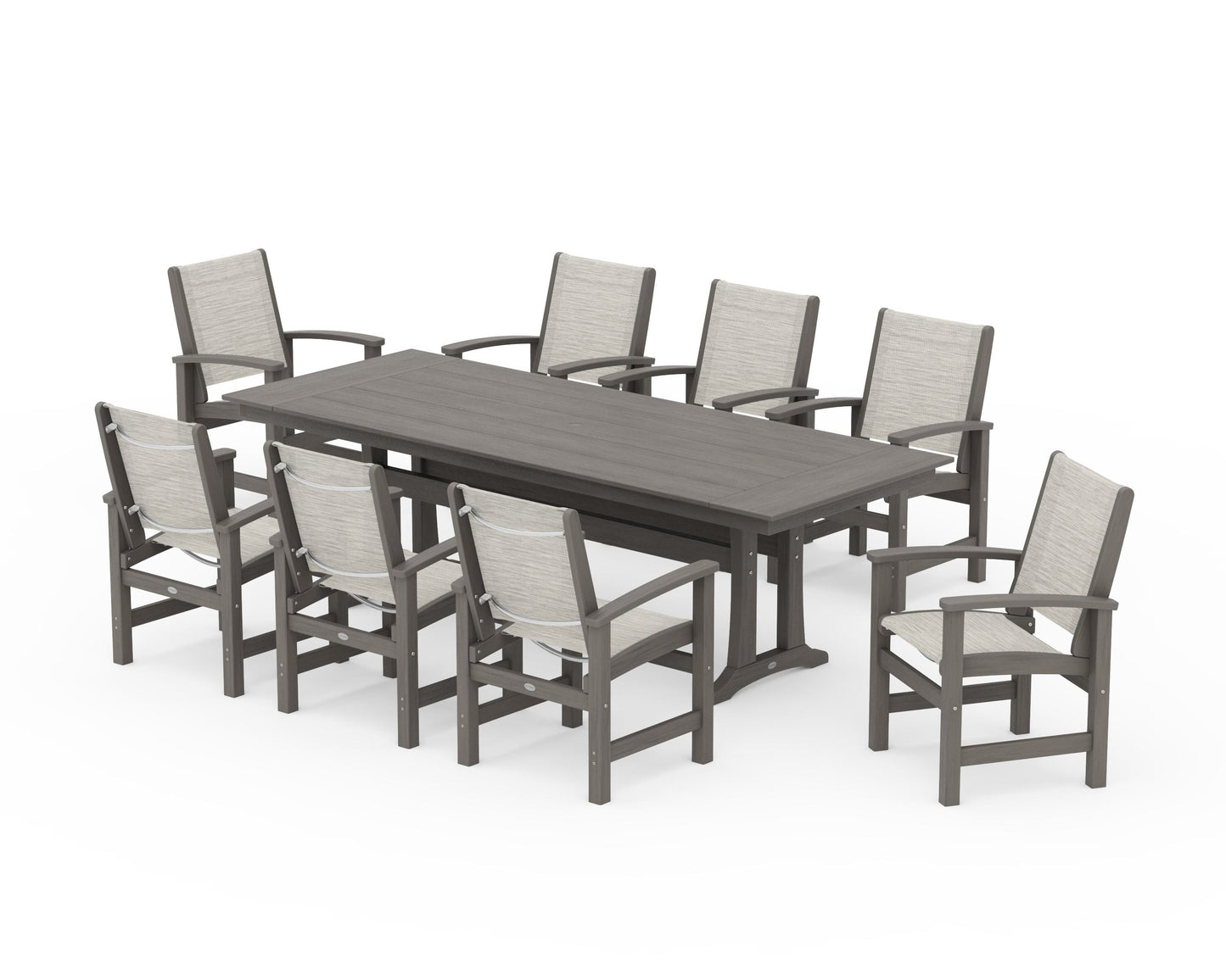 Coastal 9-Piece Farmhouse Dining Set with Trestle Legs