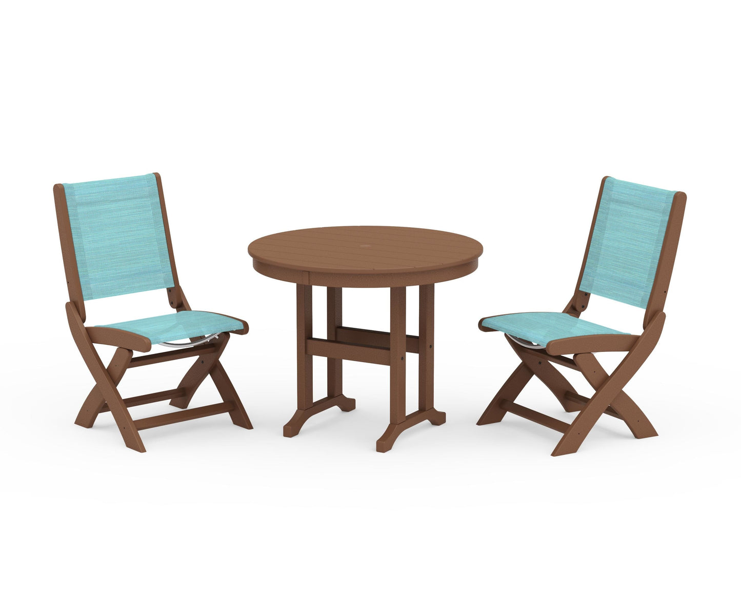 Coastal Folding Side Chair 3-Piece Round Dining Set