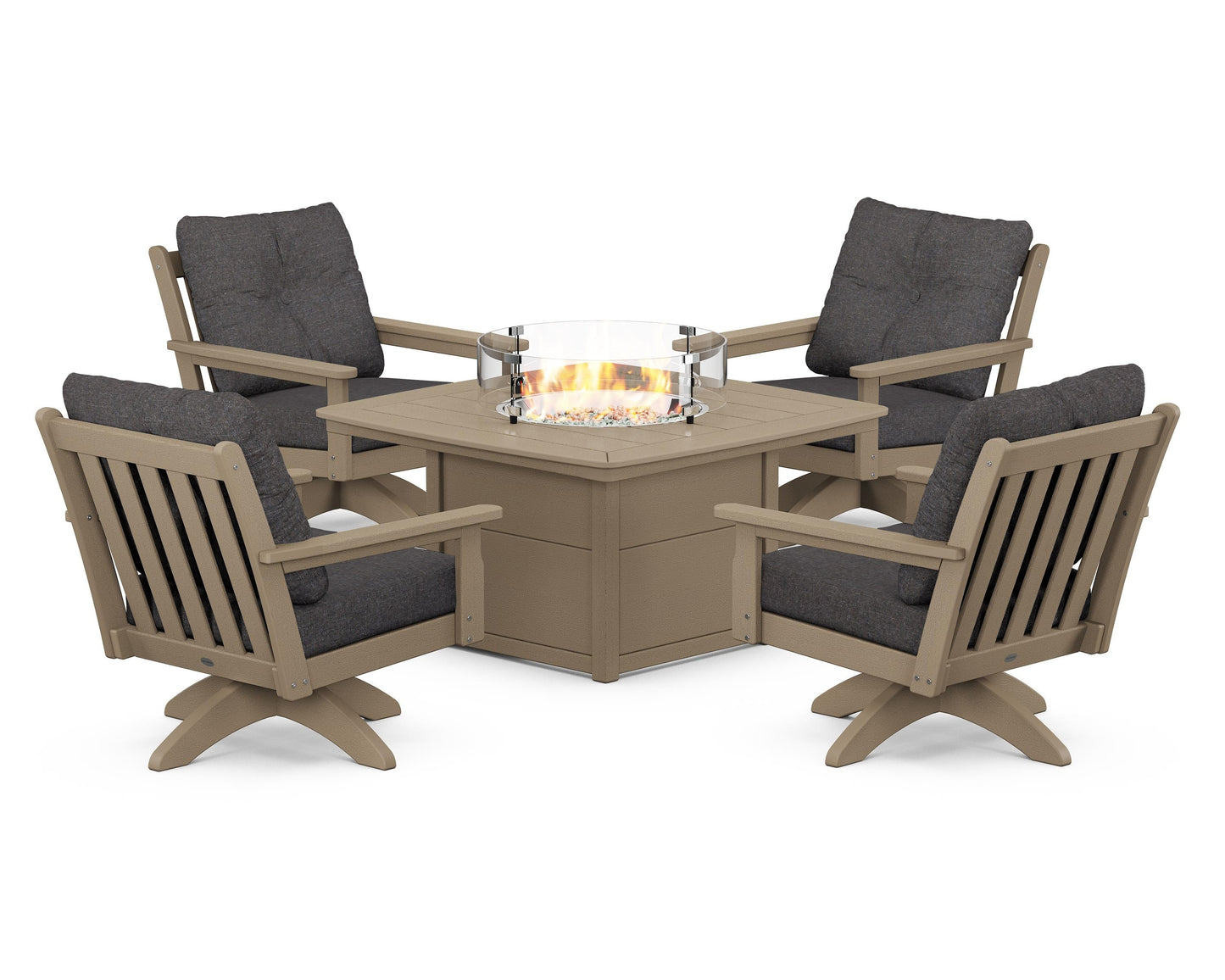 Vineyard 5-Piece Deep Seating Swivel Conversation Set with Fire Pit Table