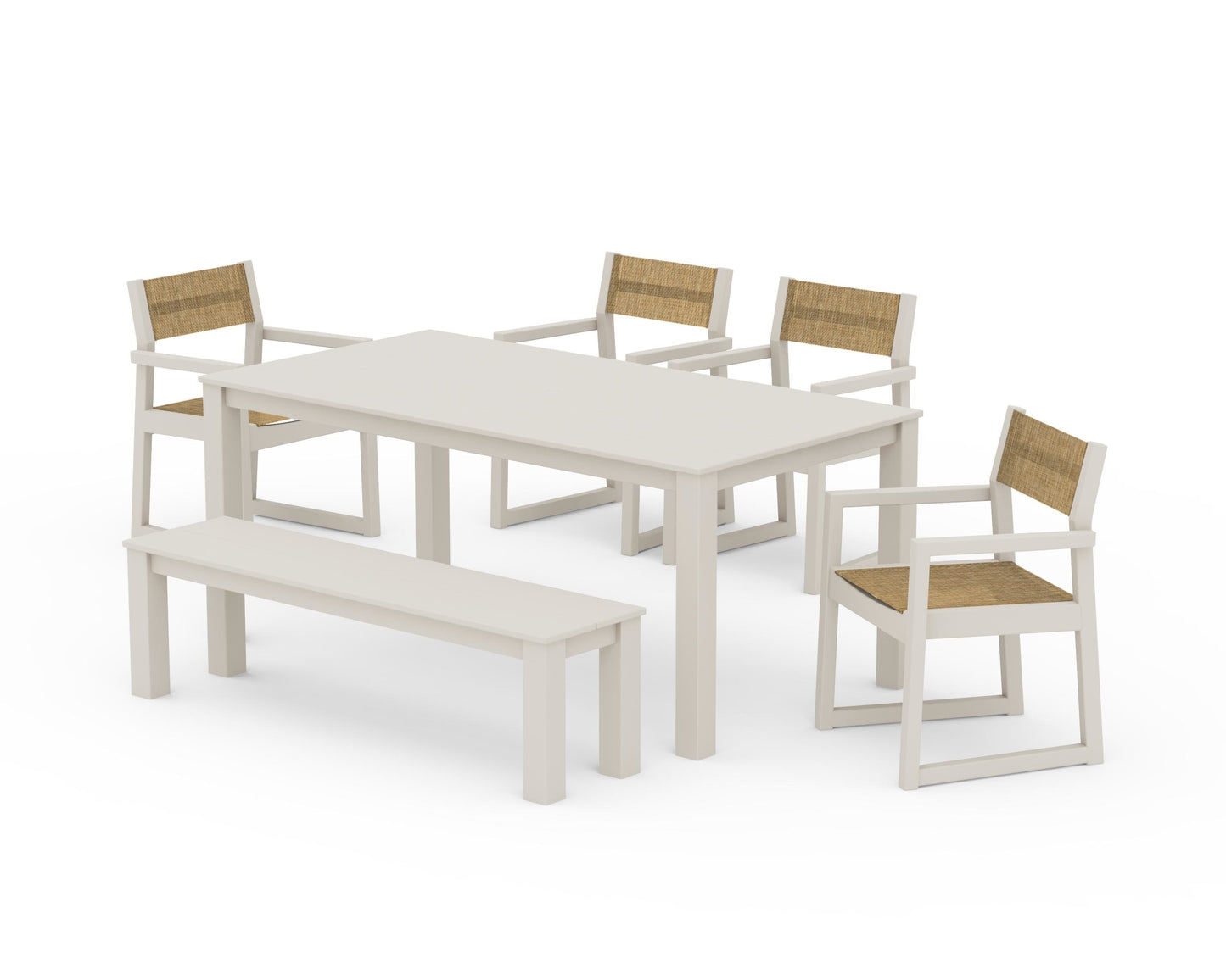 EDGE Sling Arm Chair 6-Piece Parsons Dining Set with Bench