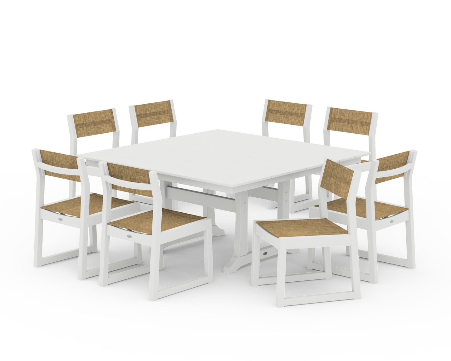 EDGE Sling Side Chair 9-Piece Farmhouse Trestle Dining Set
