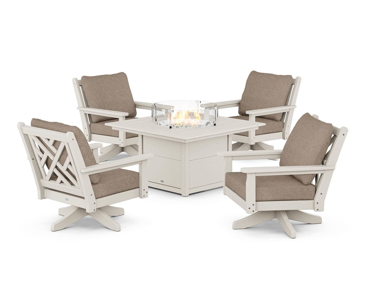 Chippendale 5-Piece Deep Seating Swivel Conversation Set with Fire Pit Table