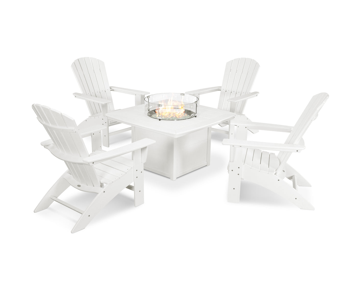 Nautical Curveback Adirondack 5-Piece Conversation Set with Fire Pit Table