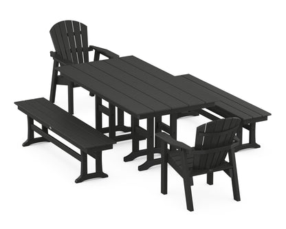 Seashell 5-Piece Farmhouse Dining Set with Benches