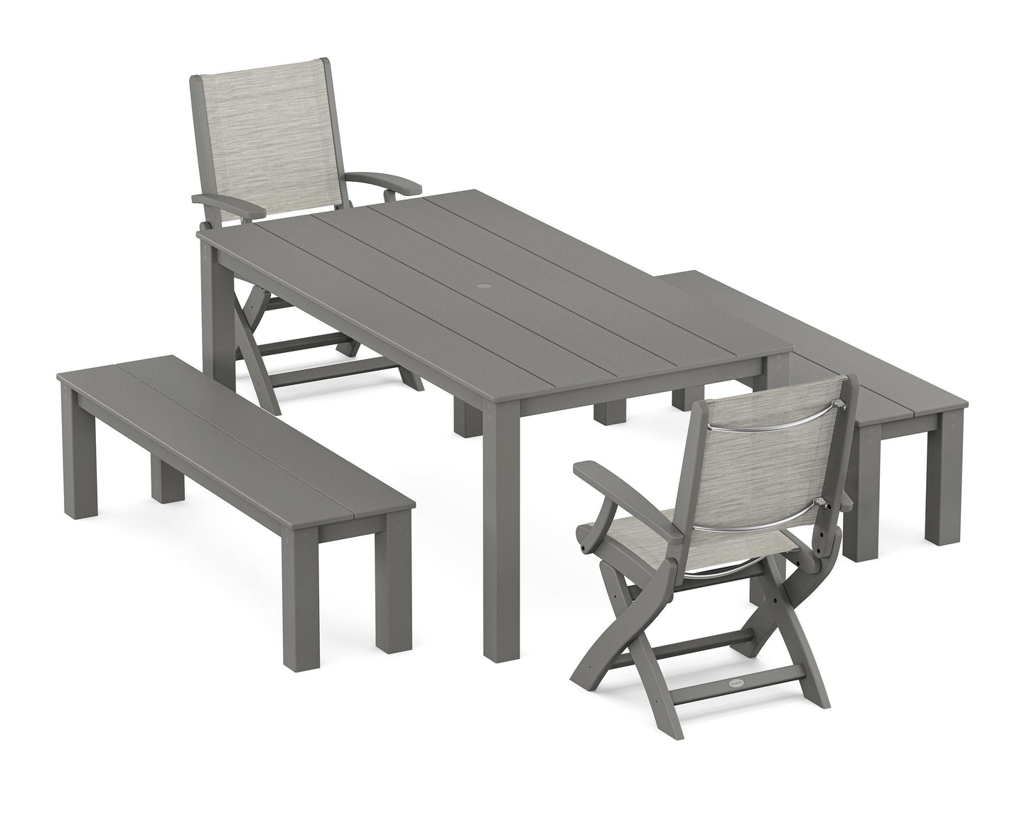 Coastal Folding Chair 5-Piece Parsons Dining Set with Benches