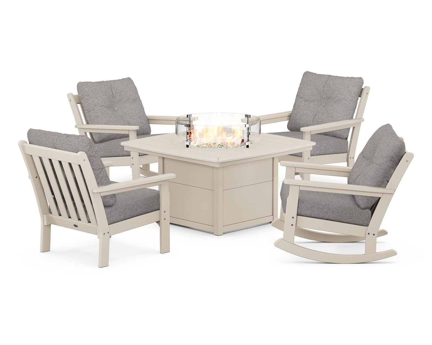 Vineyard 5-Piece Deep Seating Rocking Chair Conversation Set with Fire Pit Table