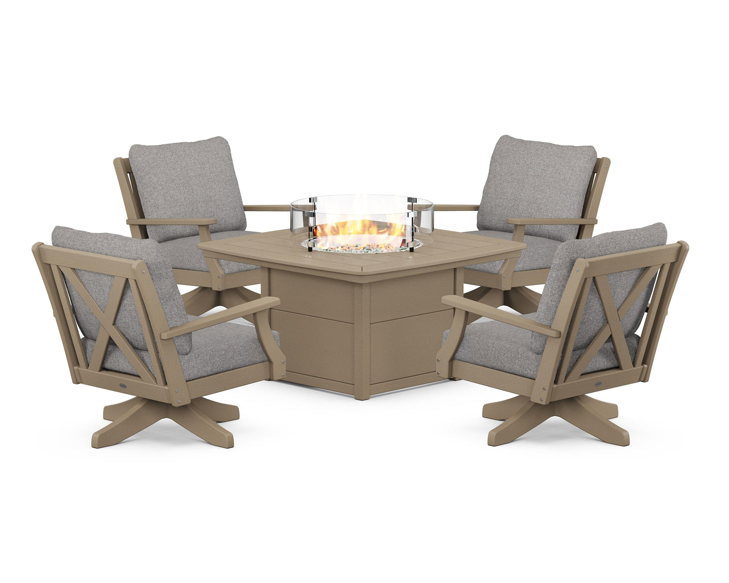 Braxton 5-Piece Deep Seating Swivel Conversation Set with Fire Pit Table