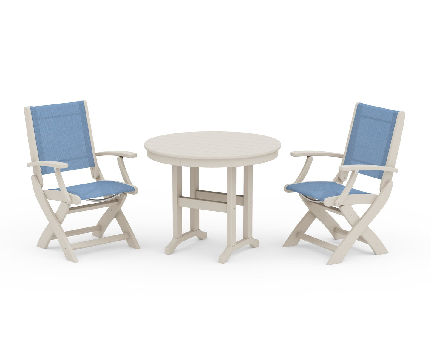 Coastal Folding Chair 3-Piece Round Dining Set