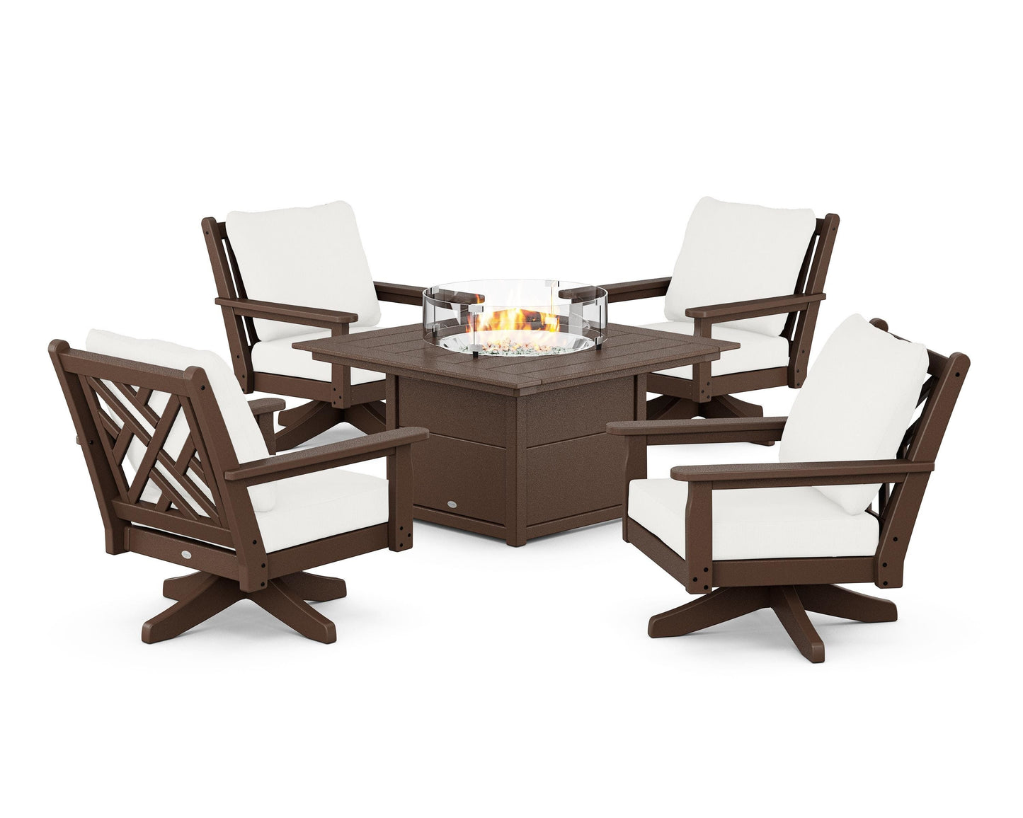 Chippendale 5-Piece Deep Seating Swivel Conversation Set with Fire Pit Table
