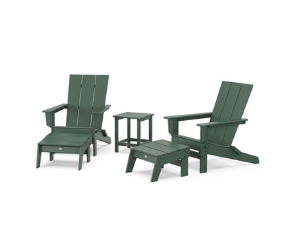5-Piece Modern Studio Folding Adirondack Set with Ottomans and Side Table