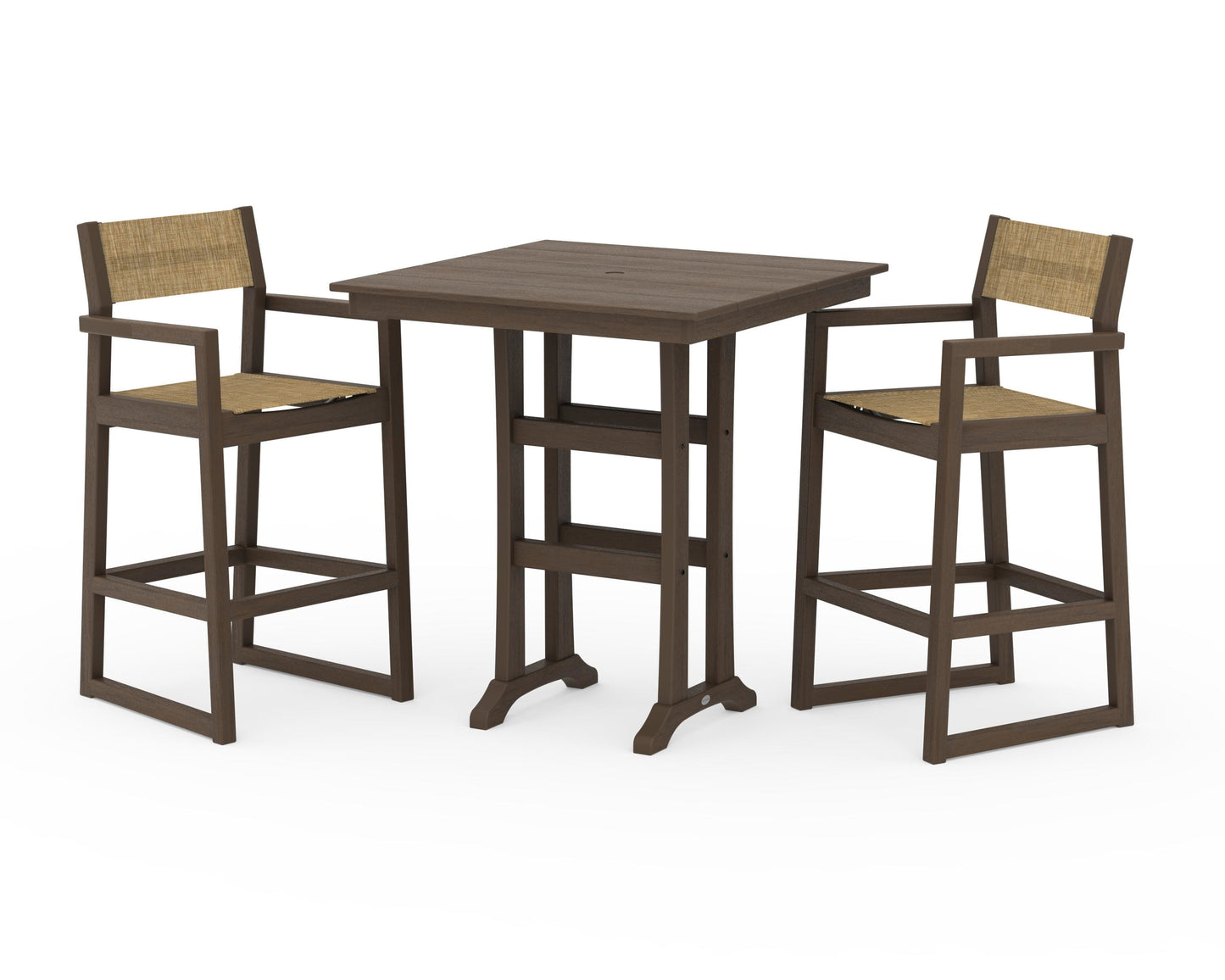 EDGE Sling Arm Chair 3-Piece Farmhouse Bar Set with Trestle Legs