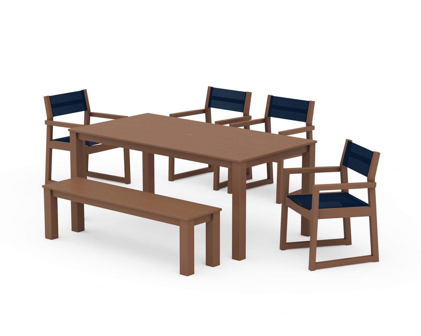 EDGE Sling Arm Chair 6-Piece Parsons Dining Set with Bench