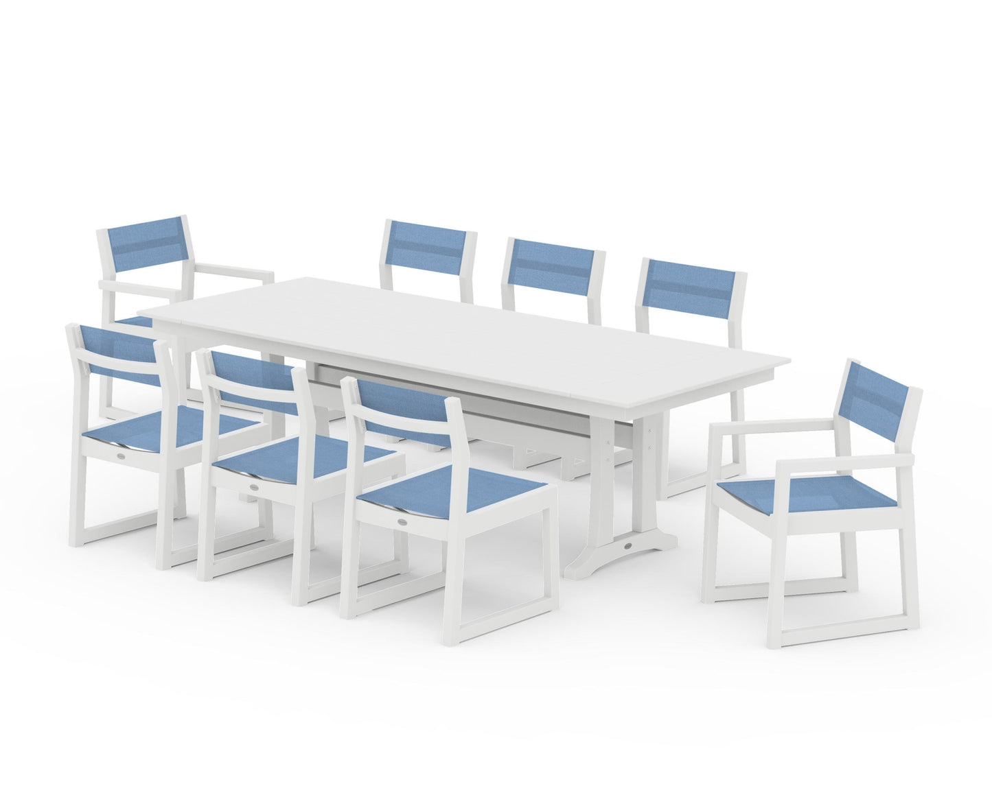 EDGE Sling 9-Piece Farmhouse Trestle Dining Set