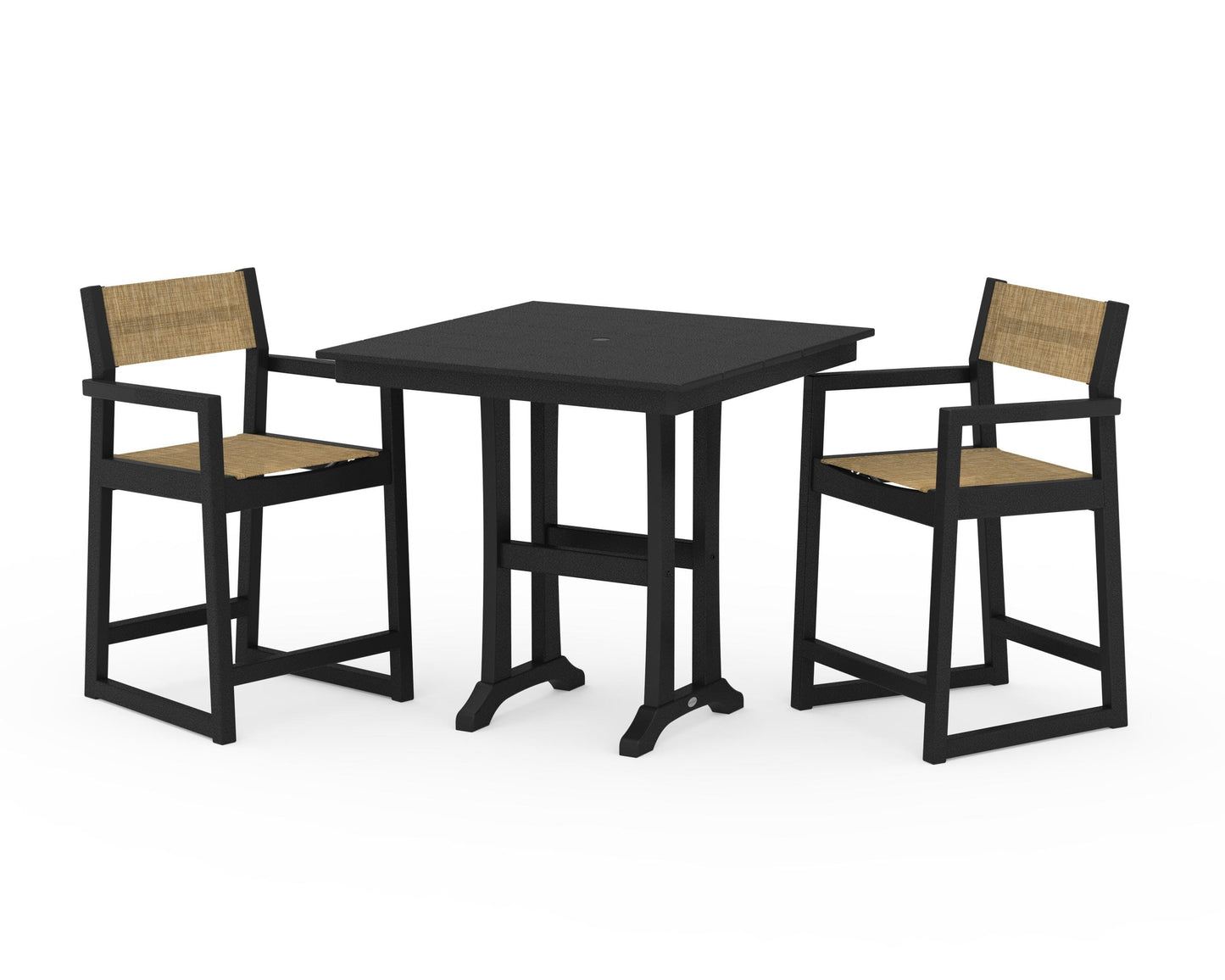 EDGE Sling Arm Chair 3-Piece Farmhouse Counter Set with Trestle Legs