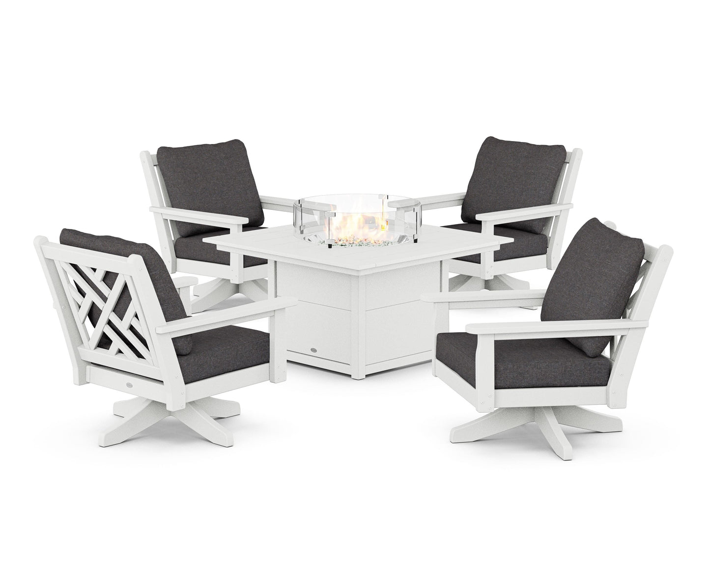Chippendale 5-Piece Deep Seating Swivel Conversation Set with Fire Pit Table