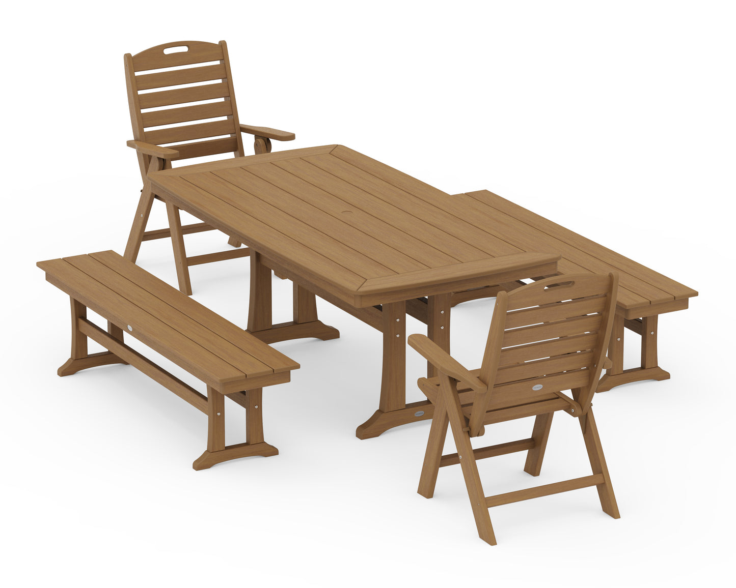 Nautical Folding Highback Chair 5-Piece Dining Set with Trestle Legs and Benches