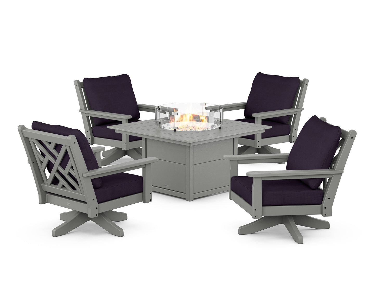 Chippendale 5-Piece Deep Seating Swivel Conversation Set with Fire Pit Table
