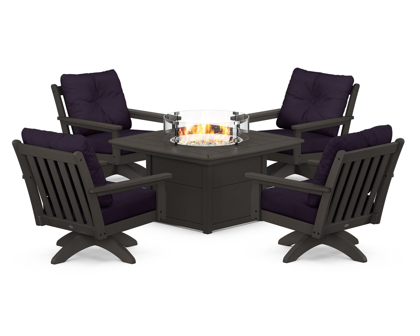 Vineyard 5-Piece Deep Seating Swivel Conversation Set with Fire Pit Table