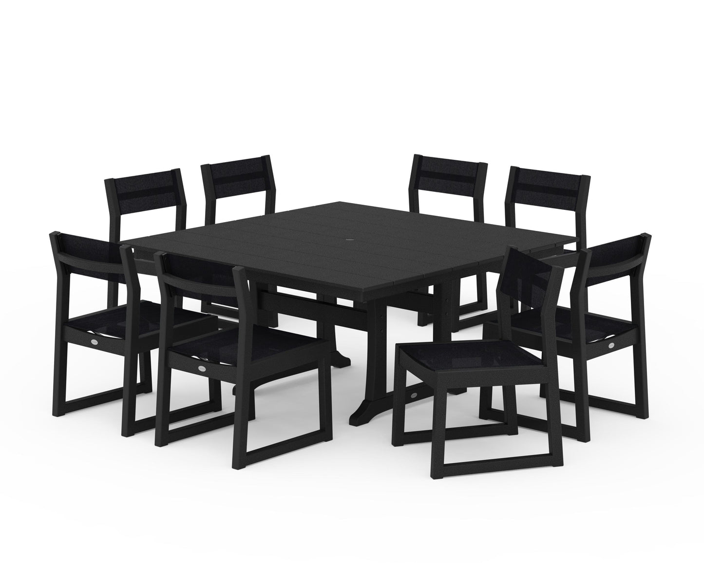 EDGE Sling Side Chair 9-Piece Farmhouse Trestle Dining Set