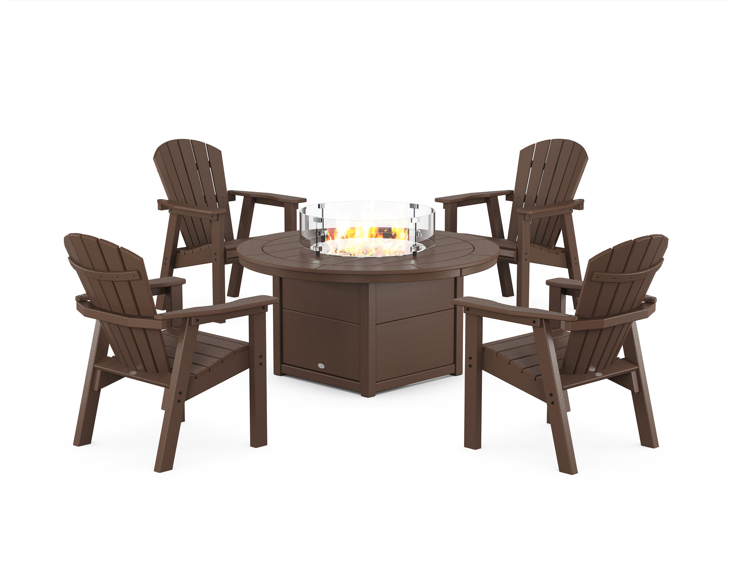 Seashell 4-Piece Upright Adirondack Conversation Set with Fire Pit Table