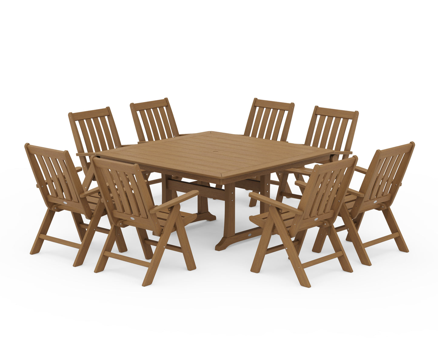 Vineyard Folding Chair 9-Piece Square Dining Set with Trestle Legs