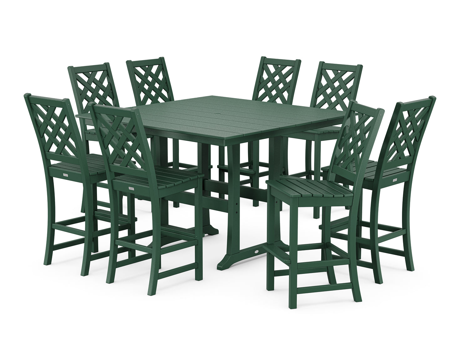 Wovendale Side Chair 9-Piece Square Farmhouse Bar Set with Trestle Legs