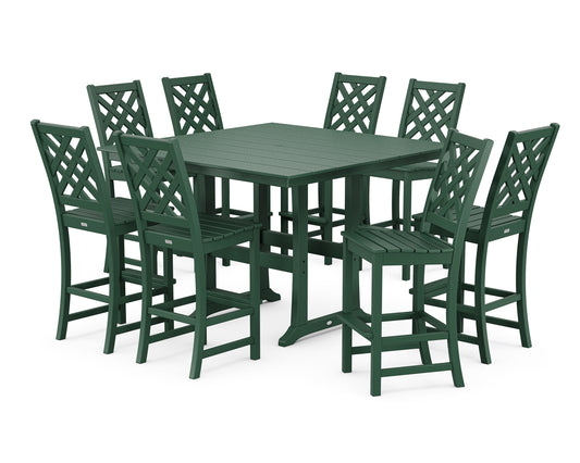 Wovendale Side Chair 9-Piece Square Farmhouse Bar Set with Trestle Legs